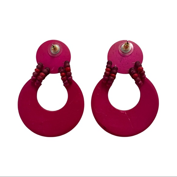 Red and Pink Multicolored Wood Necklace and Earrings - Picture 3 of 4